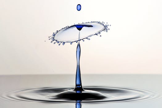 Macro capture showcasing the intricate collision of water droplets with vivid detail and artistic symmetry.